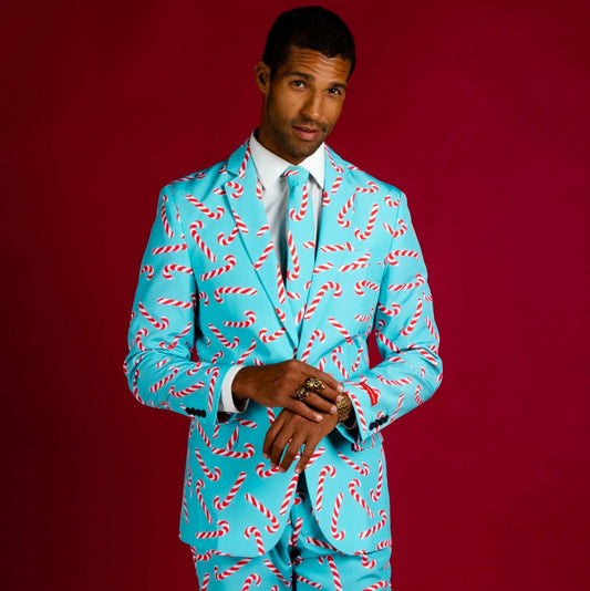 Shinesty Men's Suit - Candy Cane Print Christmas