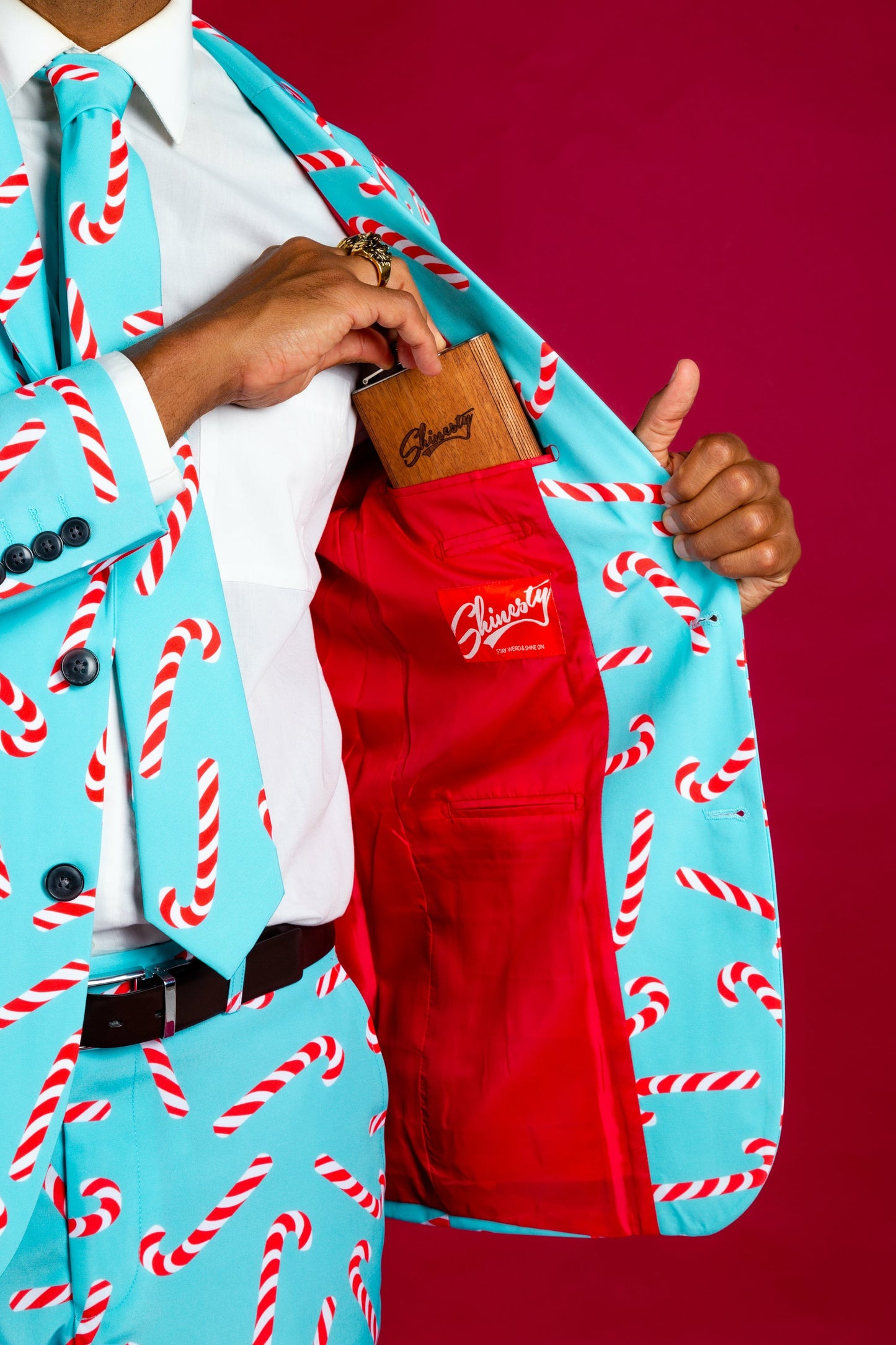 Shinesty Men's Suit - Candy Cane Print Christmas