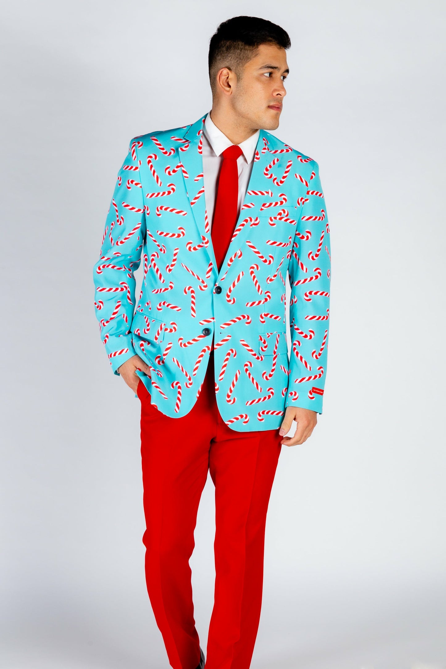 Shinesty Men's Suit - Candy Cane Print Christmas