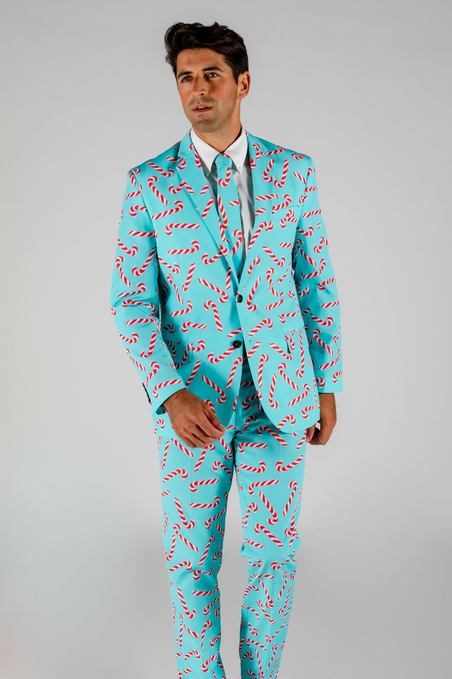 Shinesty Men's Suit - Candy Cane Print Christmas