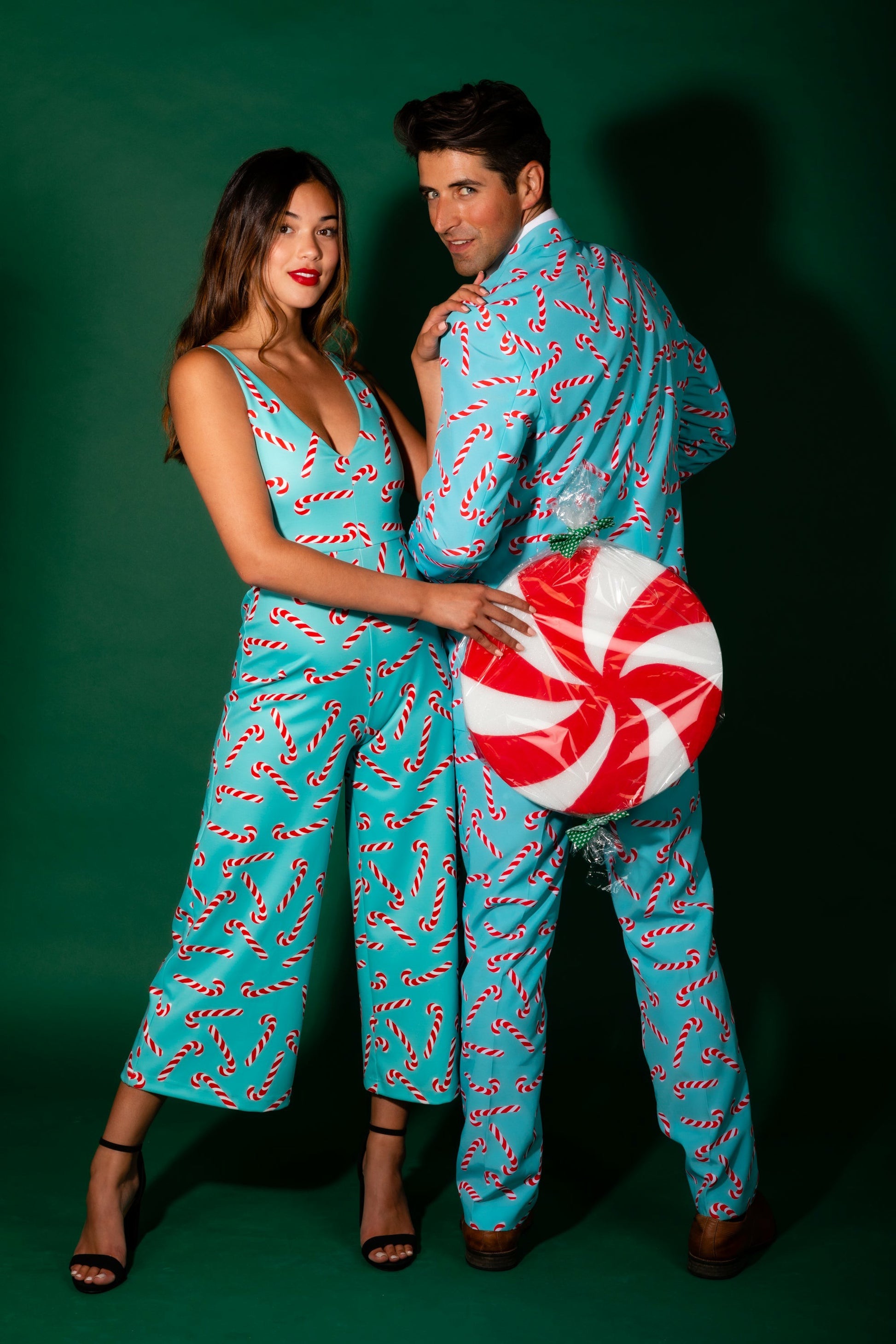 Shinesty Men's Suit - Candy Cane Print Christmas