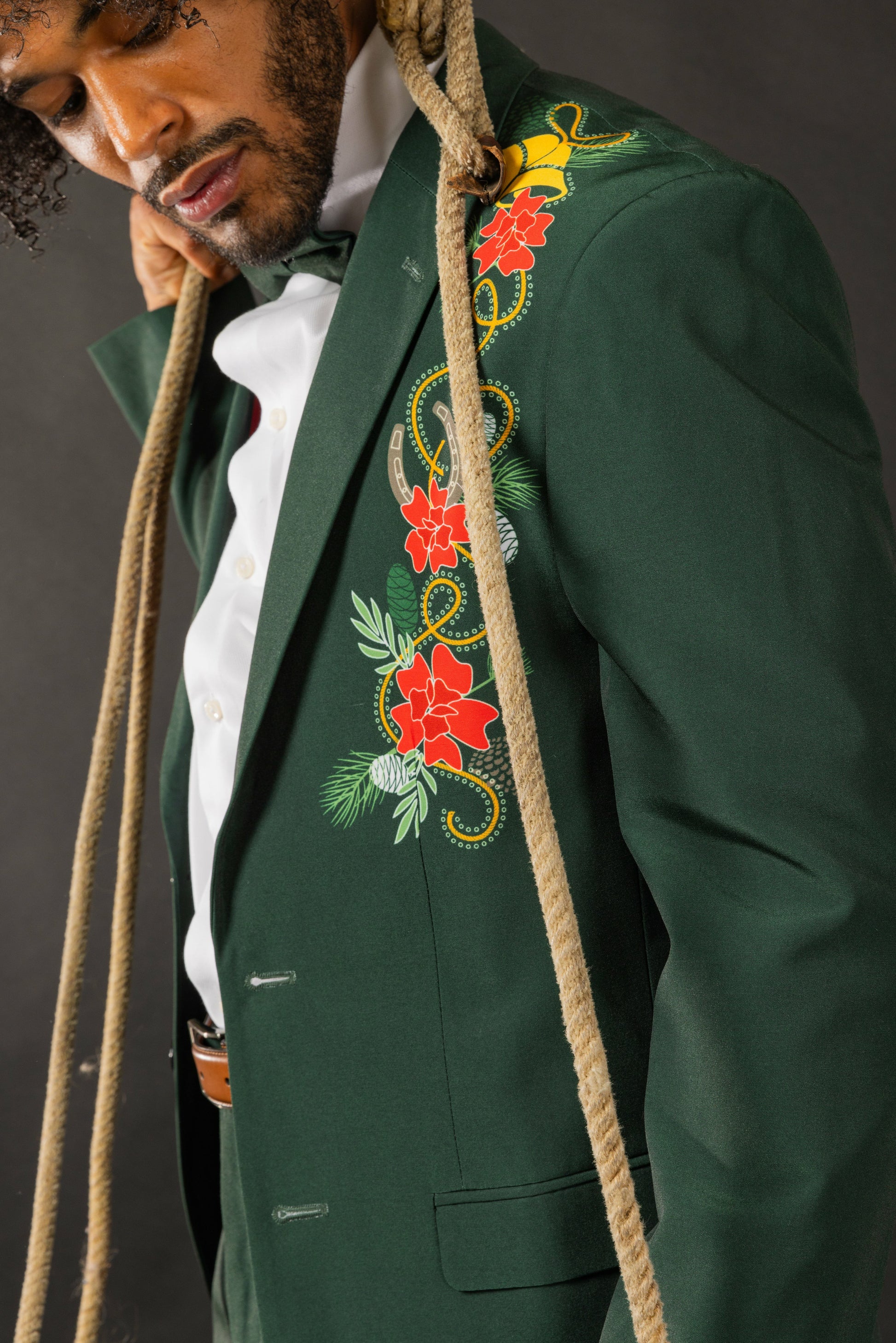 Shinesty Men's Suit - Dark Green Holiday Placement