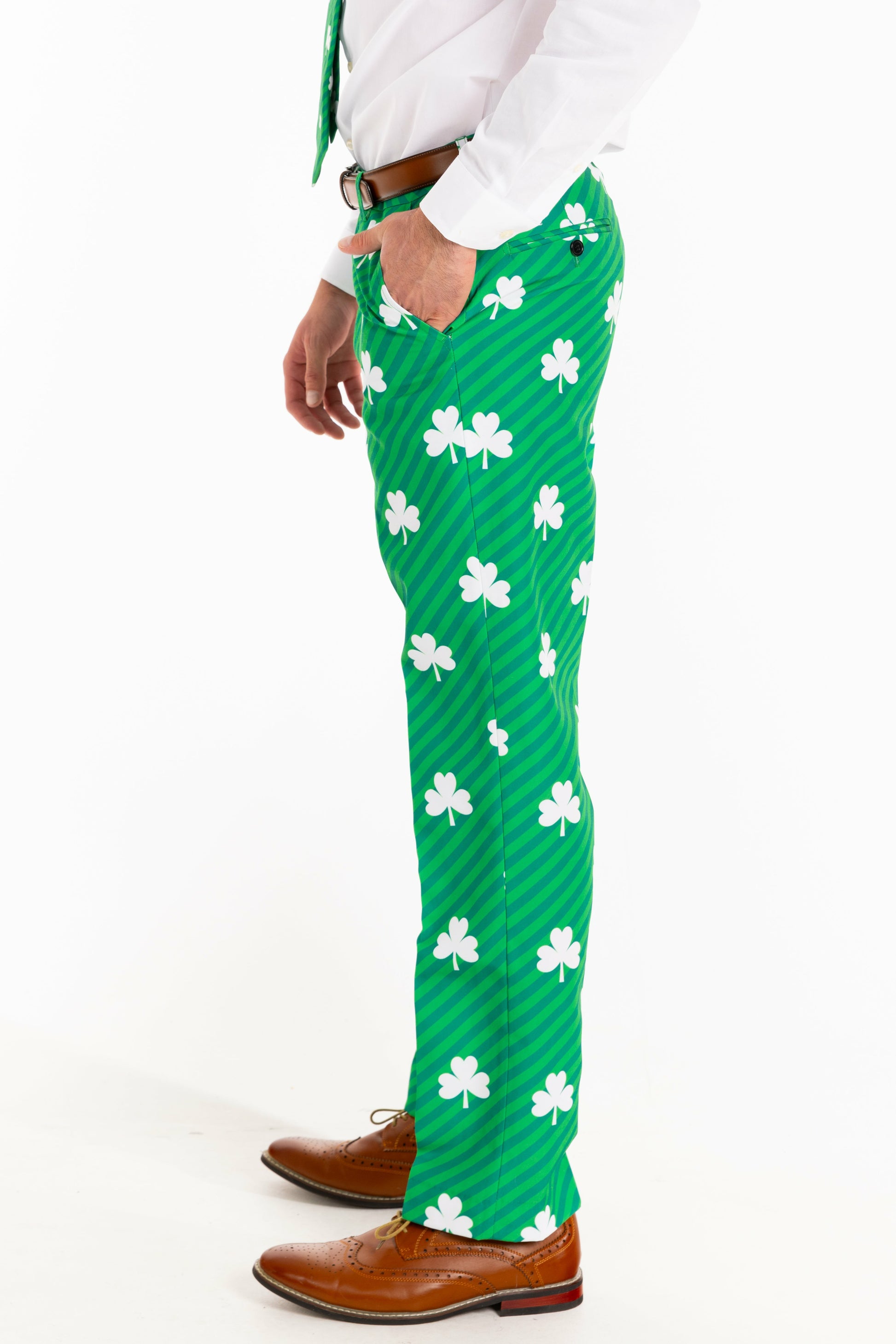 Shinesty Men's Suit Pants - Diagonal Striped Clovers