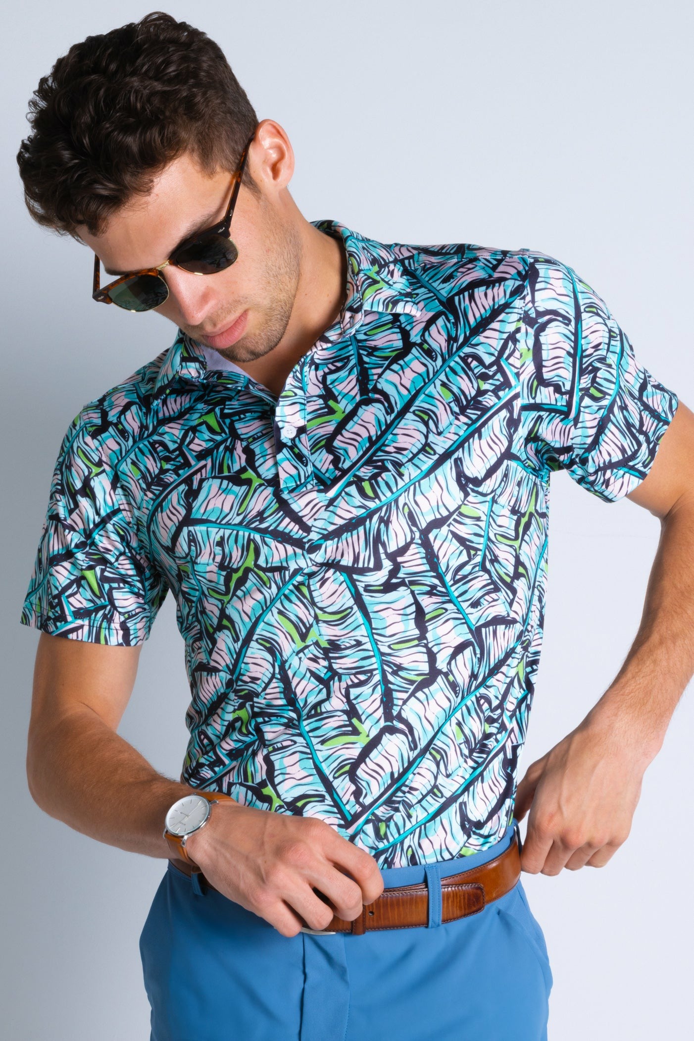 Shinesty Blue Tropical Polo Shirt - The Easy Breezy