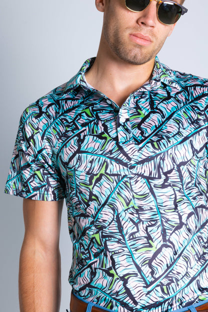 Shinesty Blue Tropical Polo Shirt - The Easy Breezy
