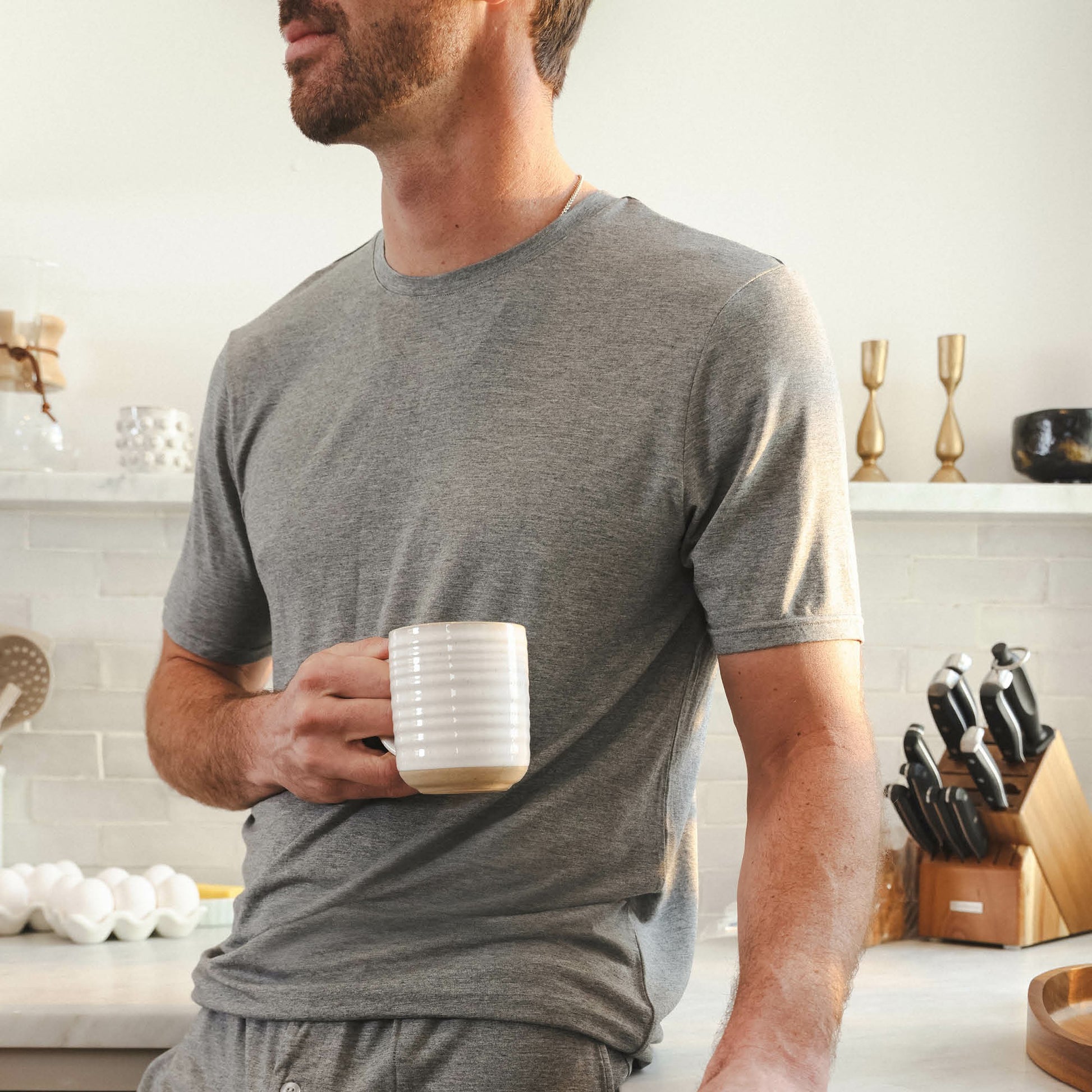 Shinesty Mild Grey Pajama Shirt For Men - The Rock Solid
