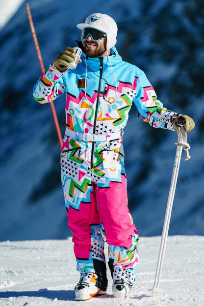 Shinesty Ski Onesie - Mens Retro Neon