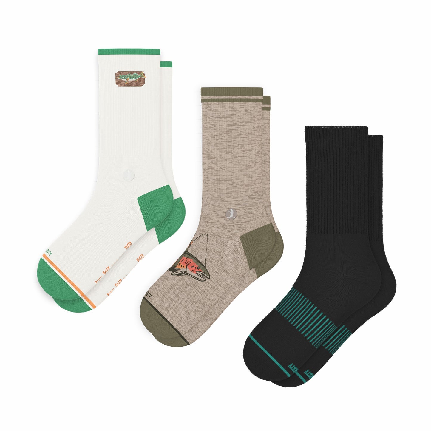 Shinesty Heel Hammock™ Super Stupid-Soft™ Crew Socks 3 Pack - Fishing