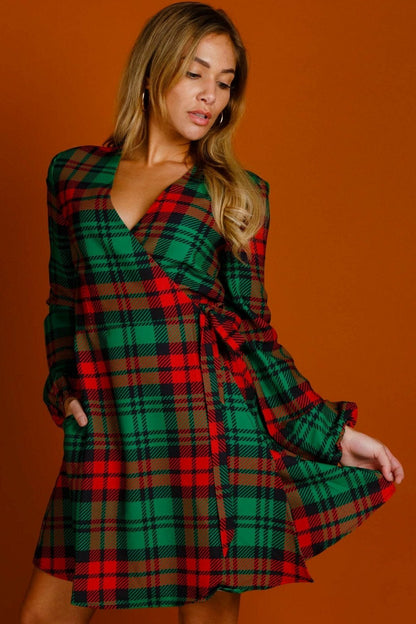 Shinesty Wrap Dress - Plaid Christmas