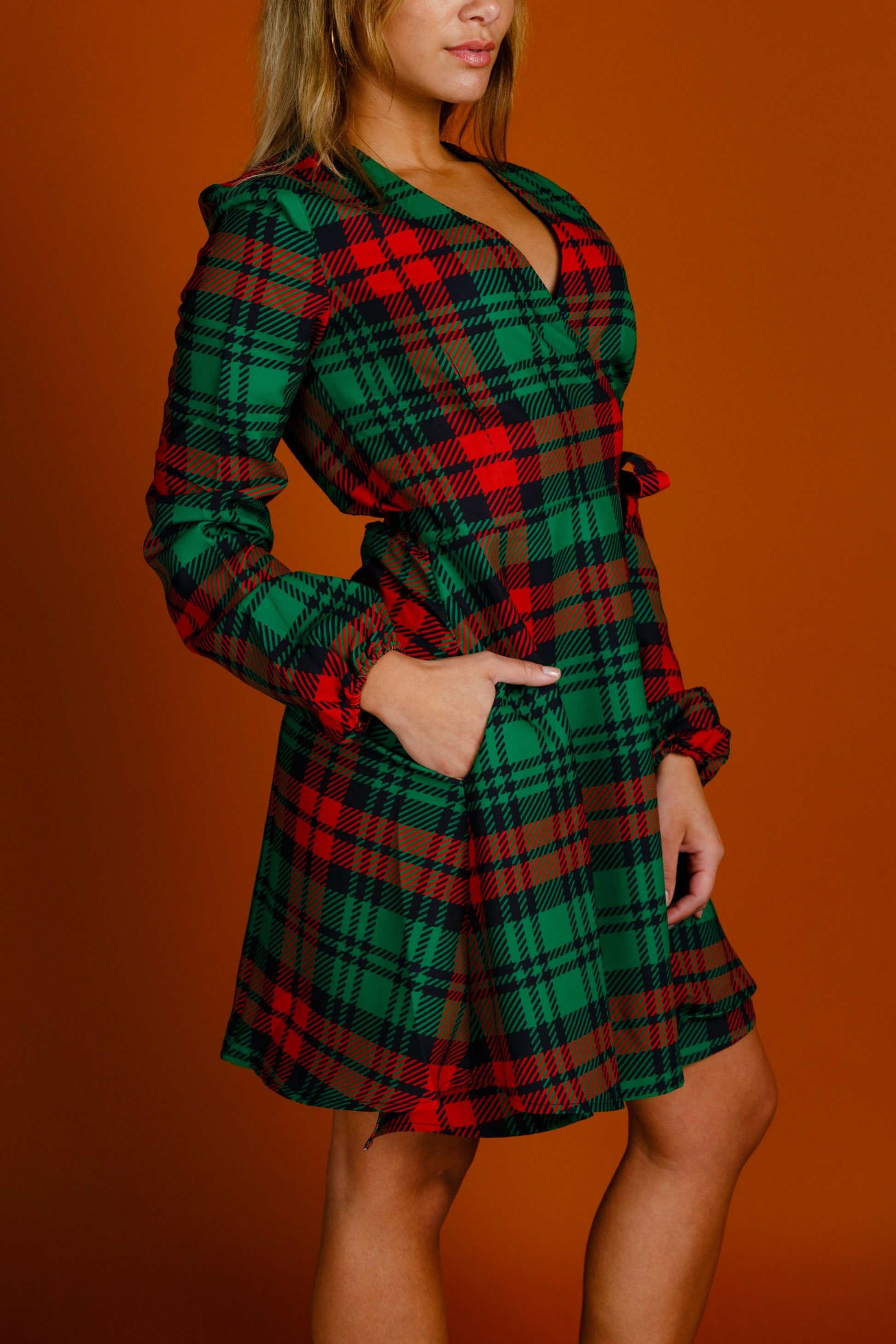 Shinesty Wrap Dress - Plaid Christmas