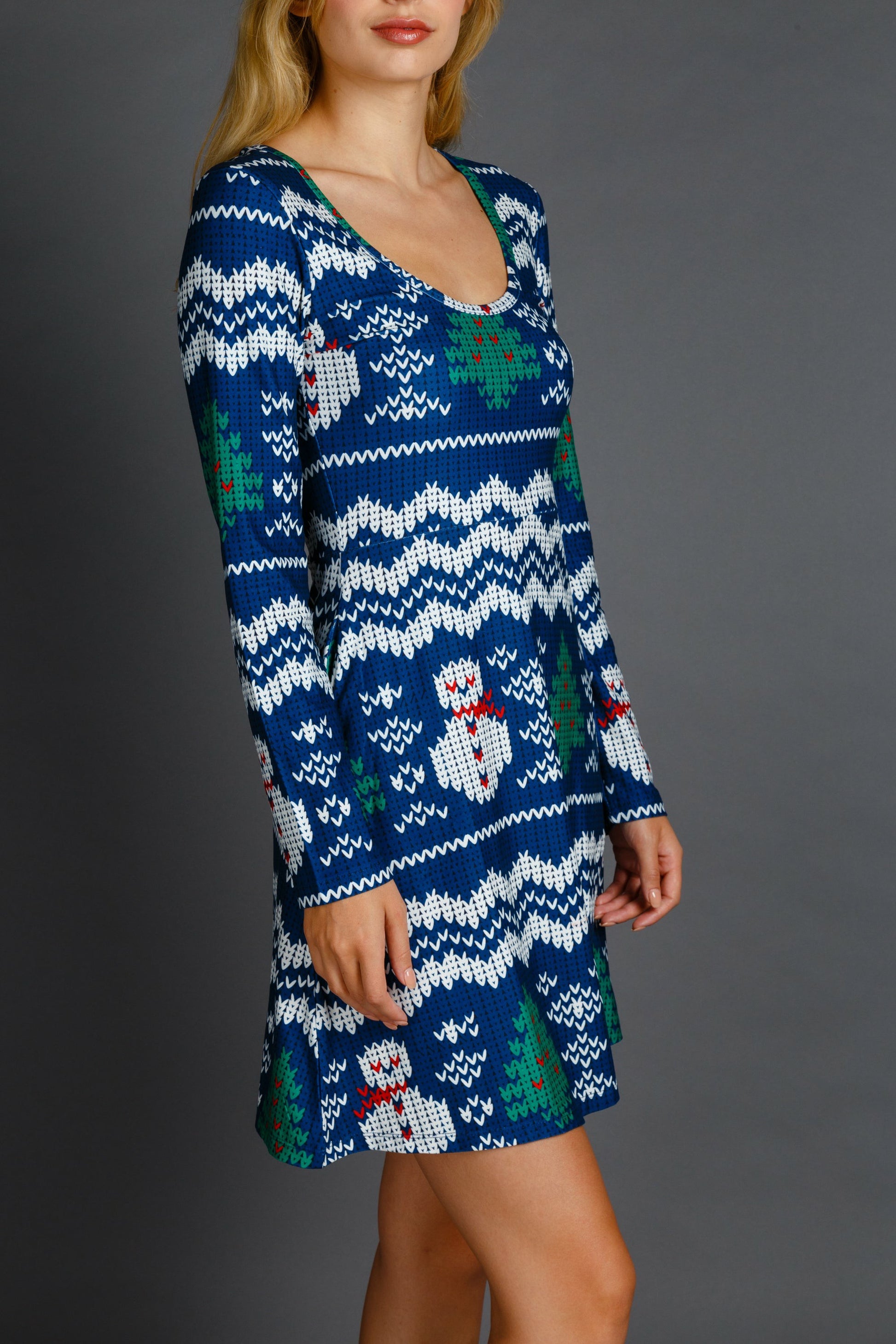 Shinesty Long Sleeve Skater Dress - Snowman Print Christmas Skater Dress