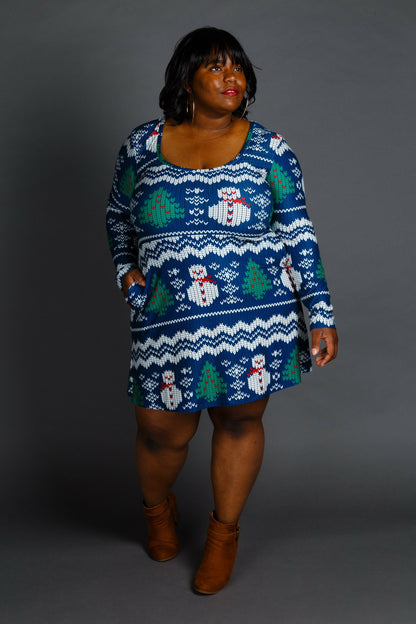 Shinesty Long Sleeve Skater Dress - Snowman Print Christmas Skater Dress