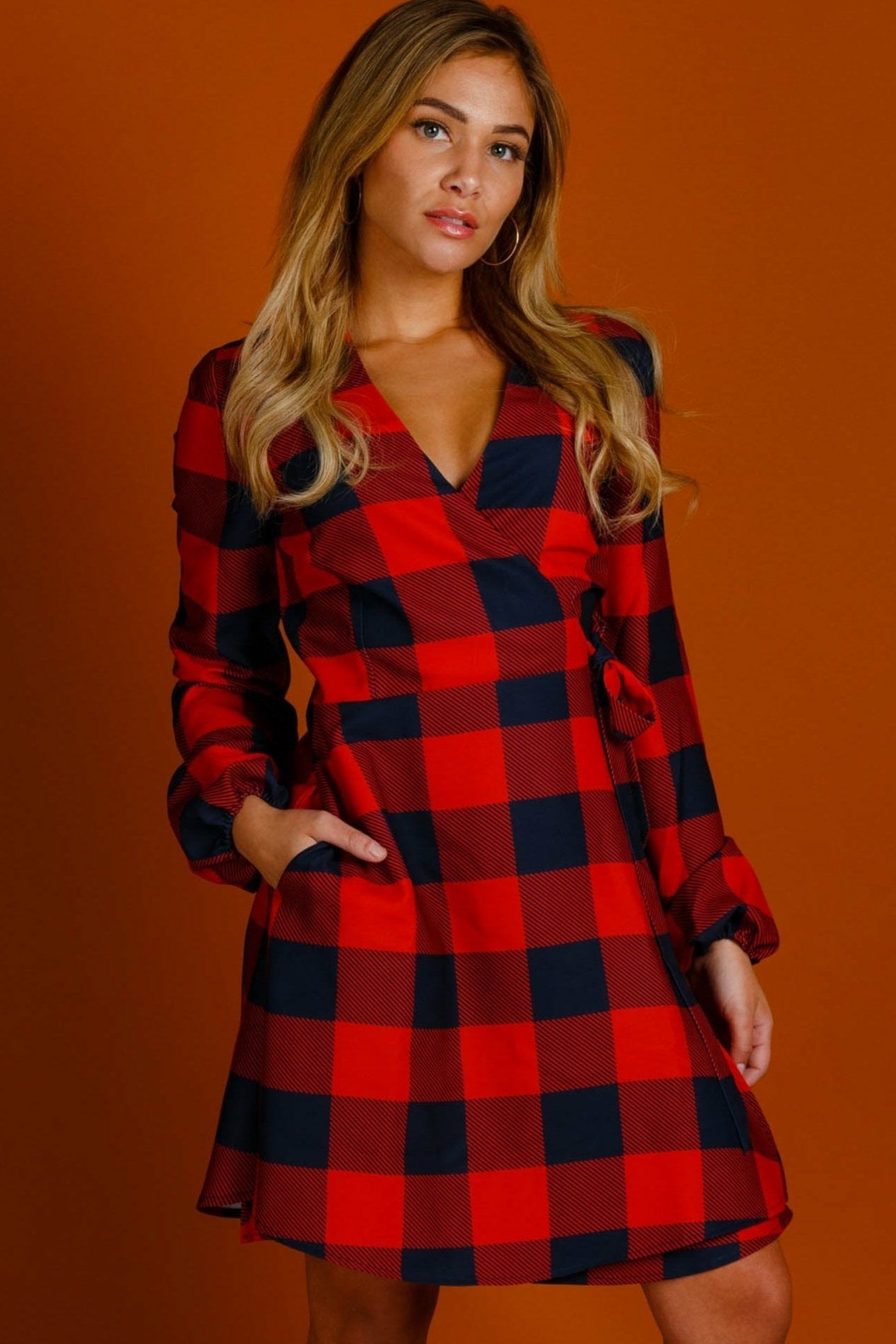 Shinesty Wrap Dress - Red Buffalo Check Christmas Wrap Dress