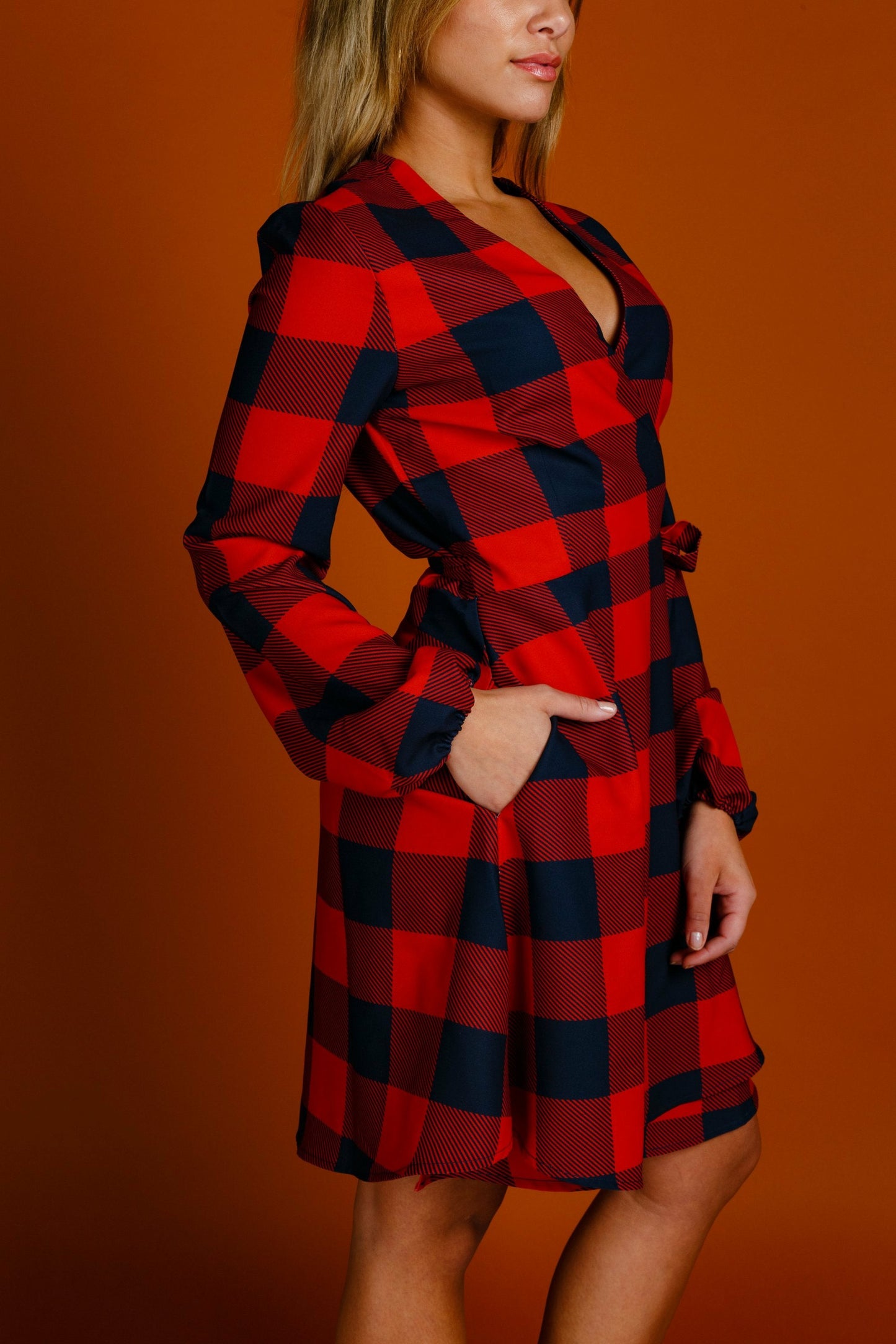 Shinesty Wrap Dress - Red Buffalo Check Christmas Wrap Dress