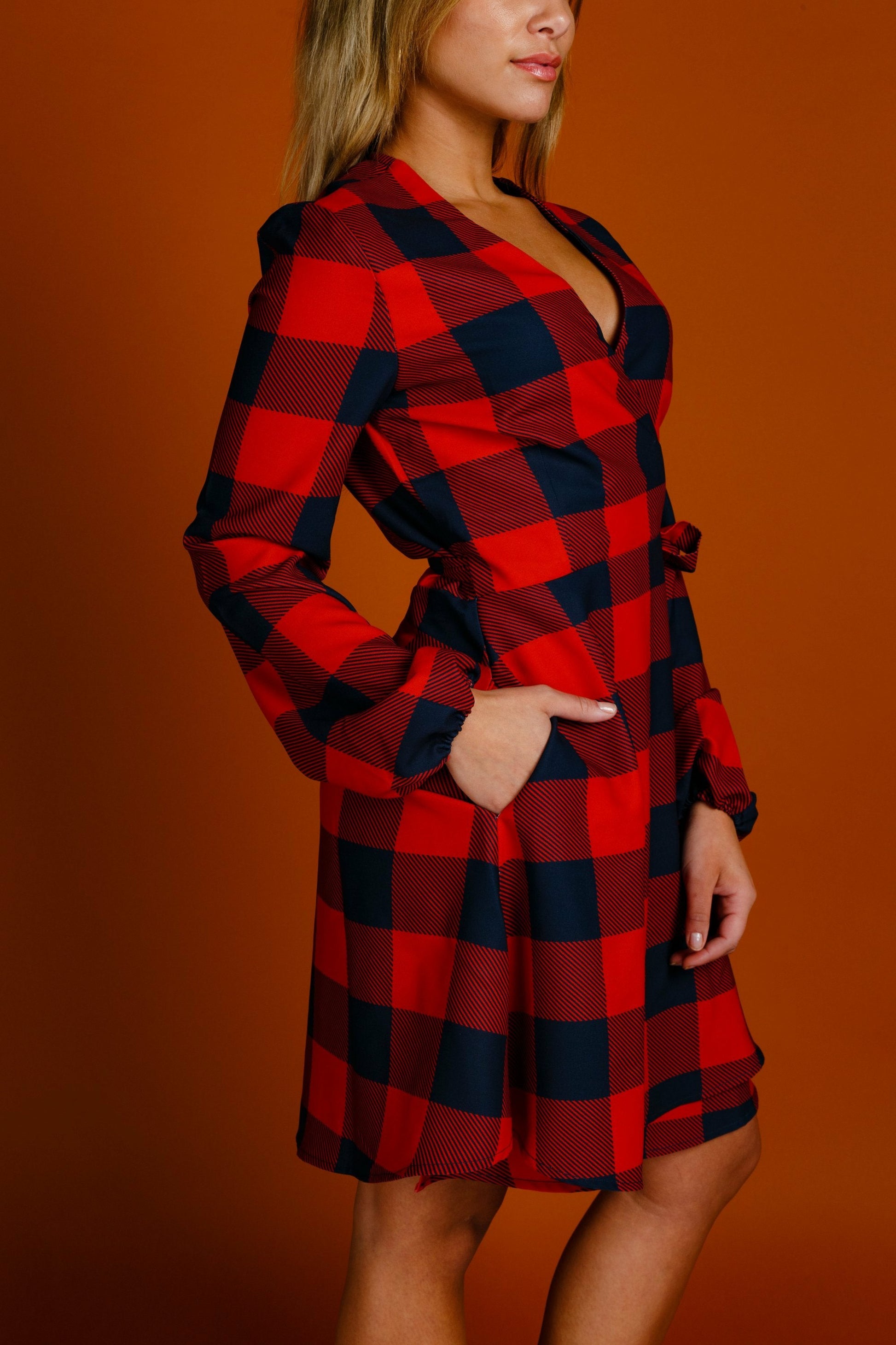 Shinesty Wrap Dress - Red Buffalo Check Christmas Wrap Dress