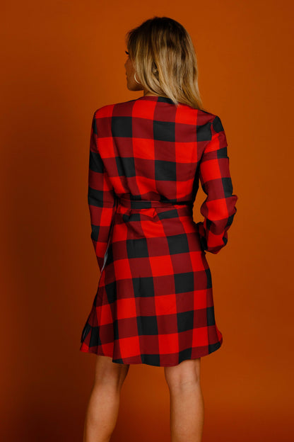 Shinesty Wrap Dress - Red Buffalo Check Christmas Wrap Dress