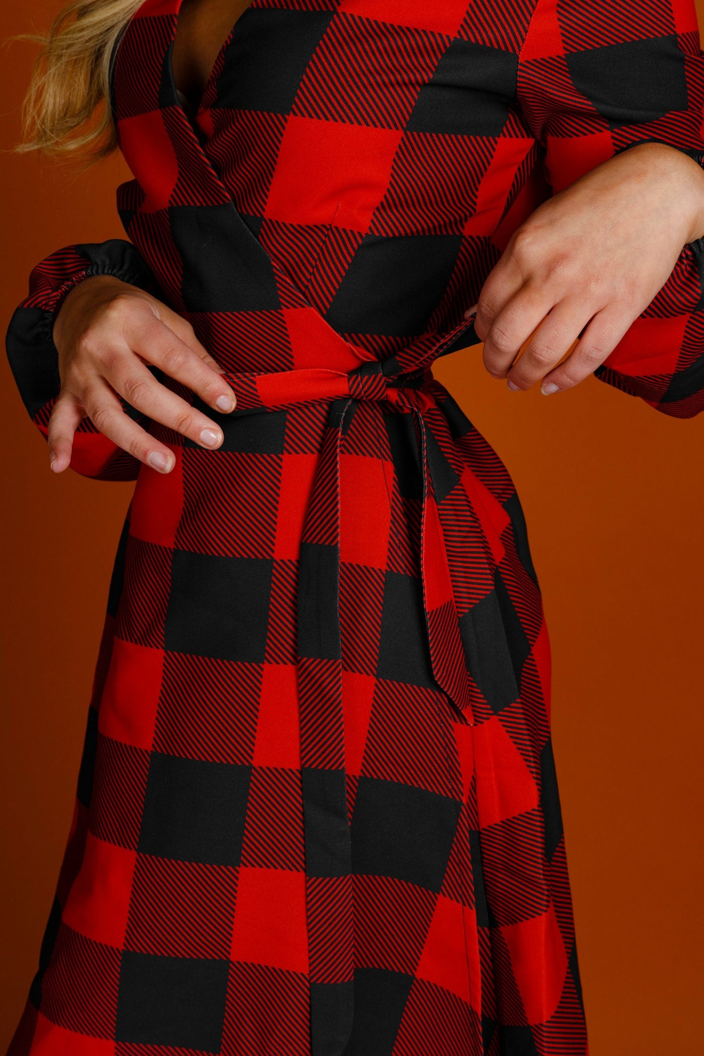 Shinesty Wrap Dress - Red Buffalo Check Christmas Wrap Dress