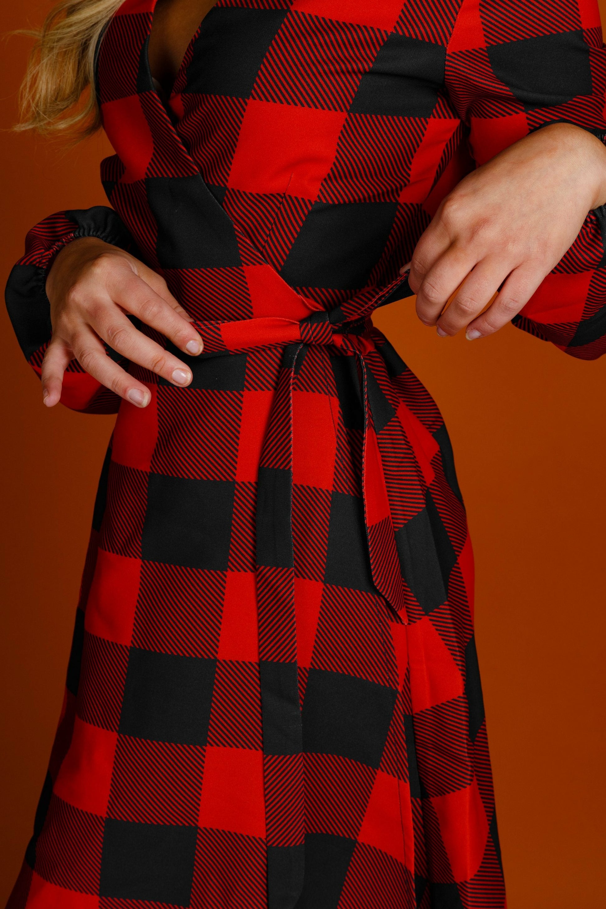 Shinesty Wrap Dress - Red Buffalo Check Christmas Wrap Dress
