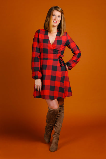 Shinesty Wrap Dress - Red Buffalo Check Christmas Wrap Dress