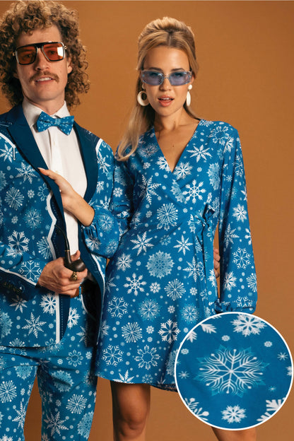 Shinesty Wrap Dress - Blue Snowflake Christmas