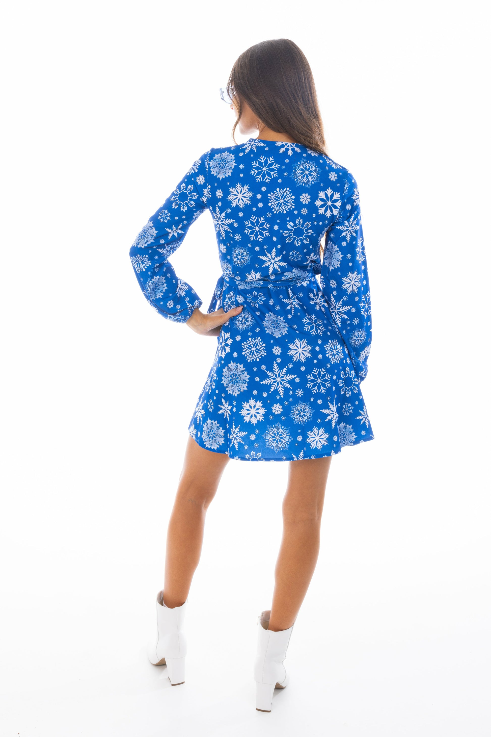 Shinesty Wrap Dress - Blue Snowflake Christmas