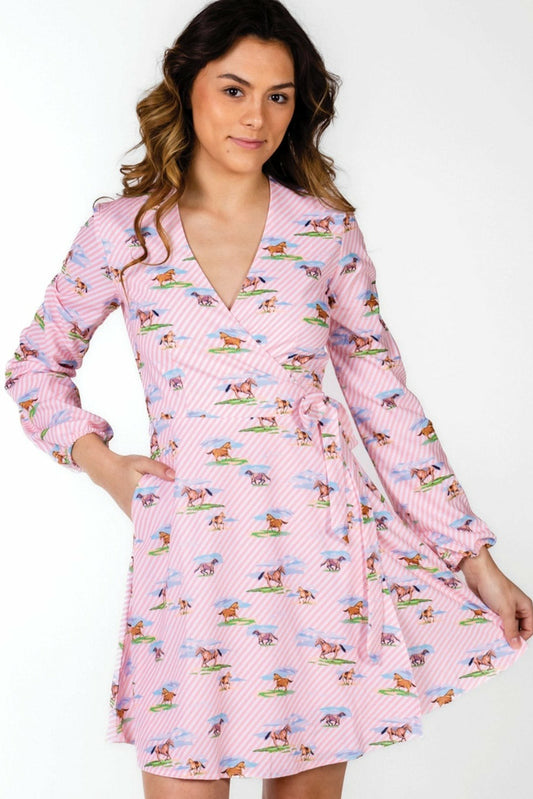 Shinesty Wrap Dress - Derby Horses