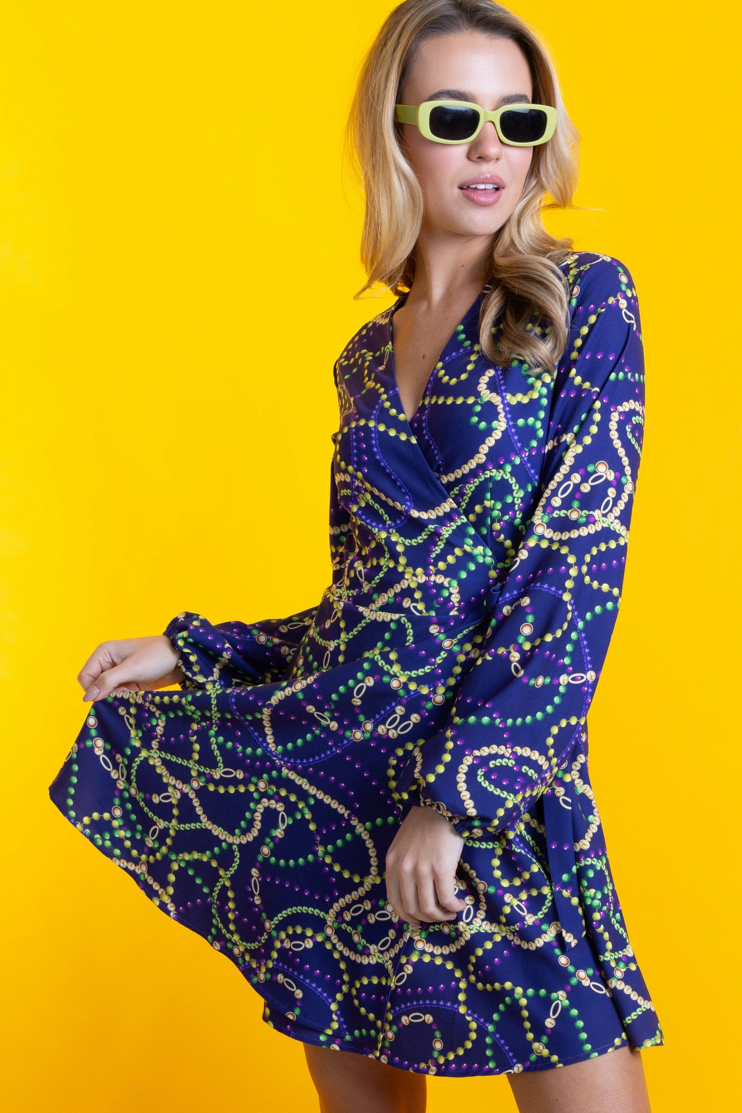 Shinesty Wrap Dress - Mardi Gras Beads