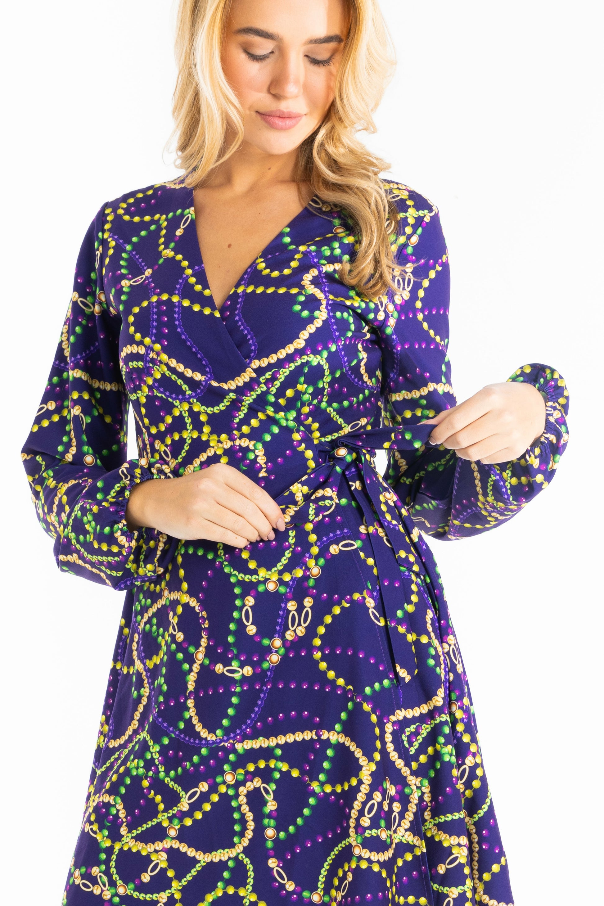 Shinesty Wrap Dress - Mardi Gras Beads