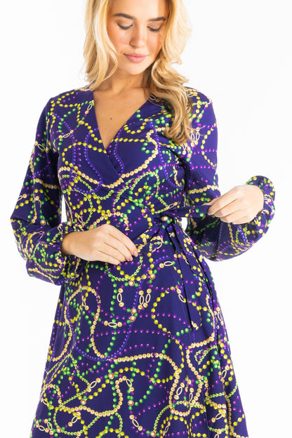 Shinesty Wrap Dress - Mardi Gras Beads