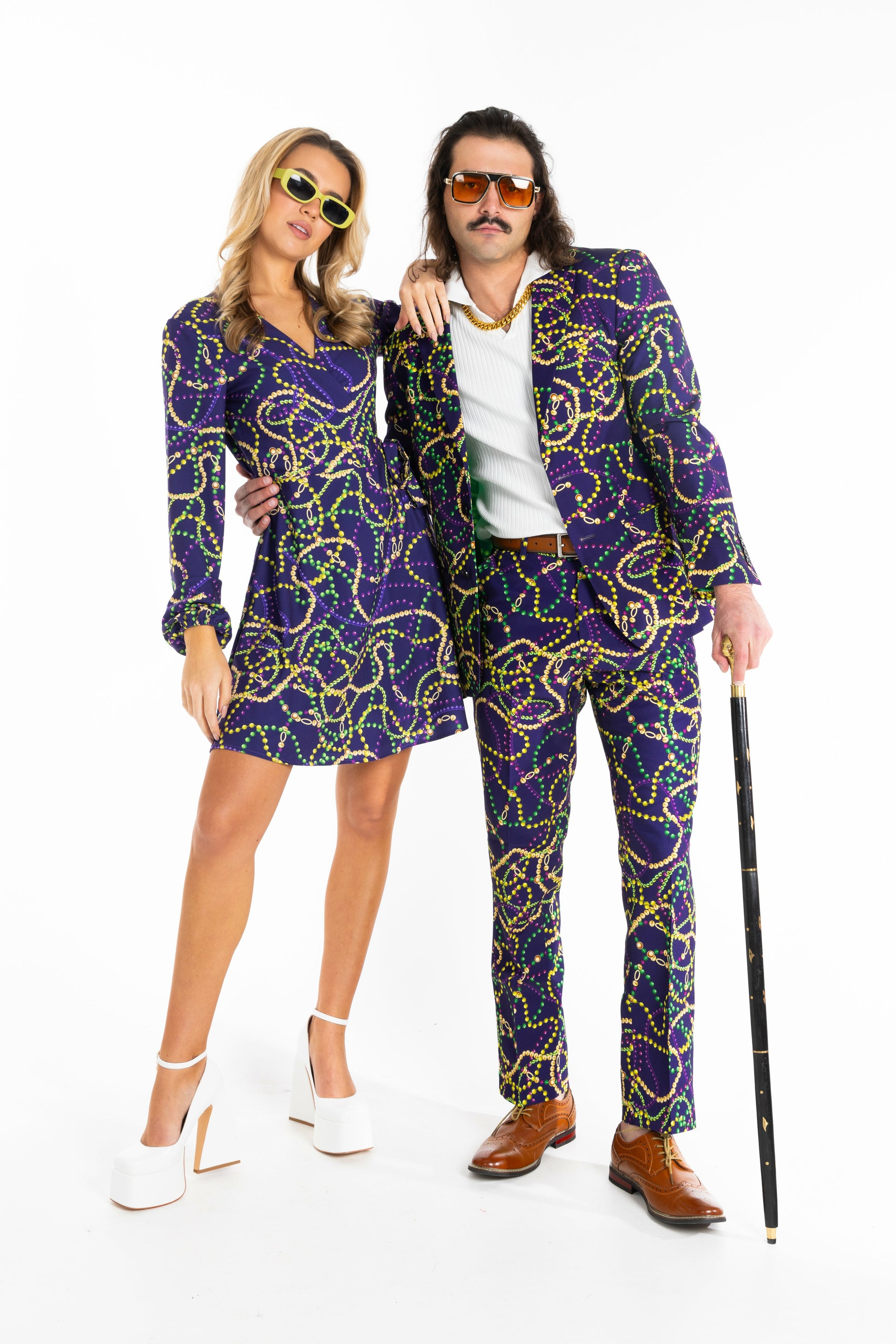 Shinesty Wrap Dress - Mardi Gras Beads