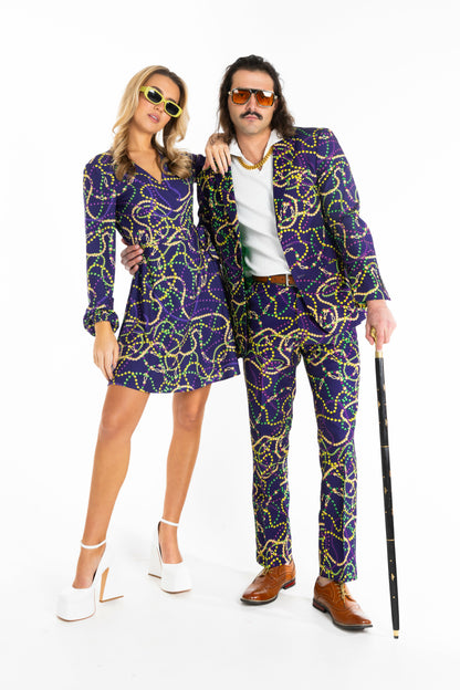 Shinesty Wrap Dress - Mardi Gras Beads