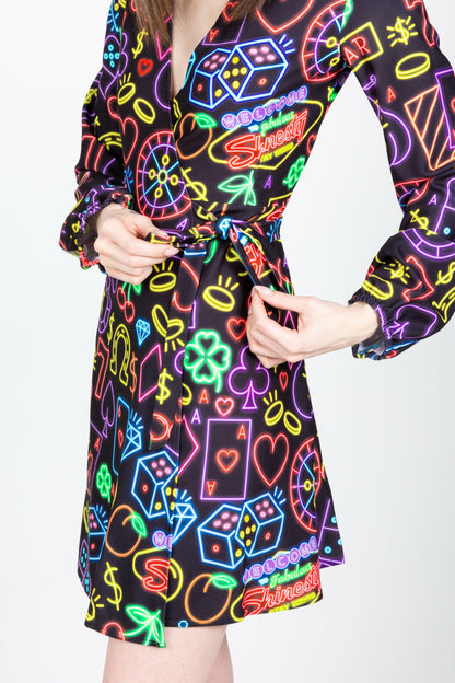 Shinesty Wrap Dress - Neon Vegas Lights