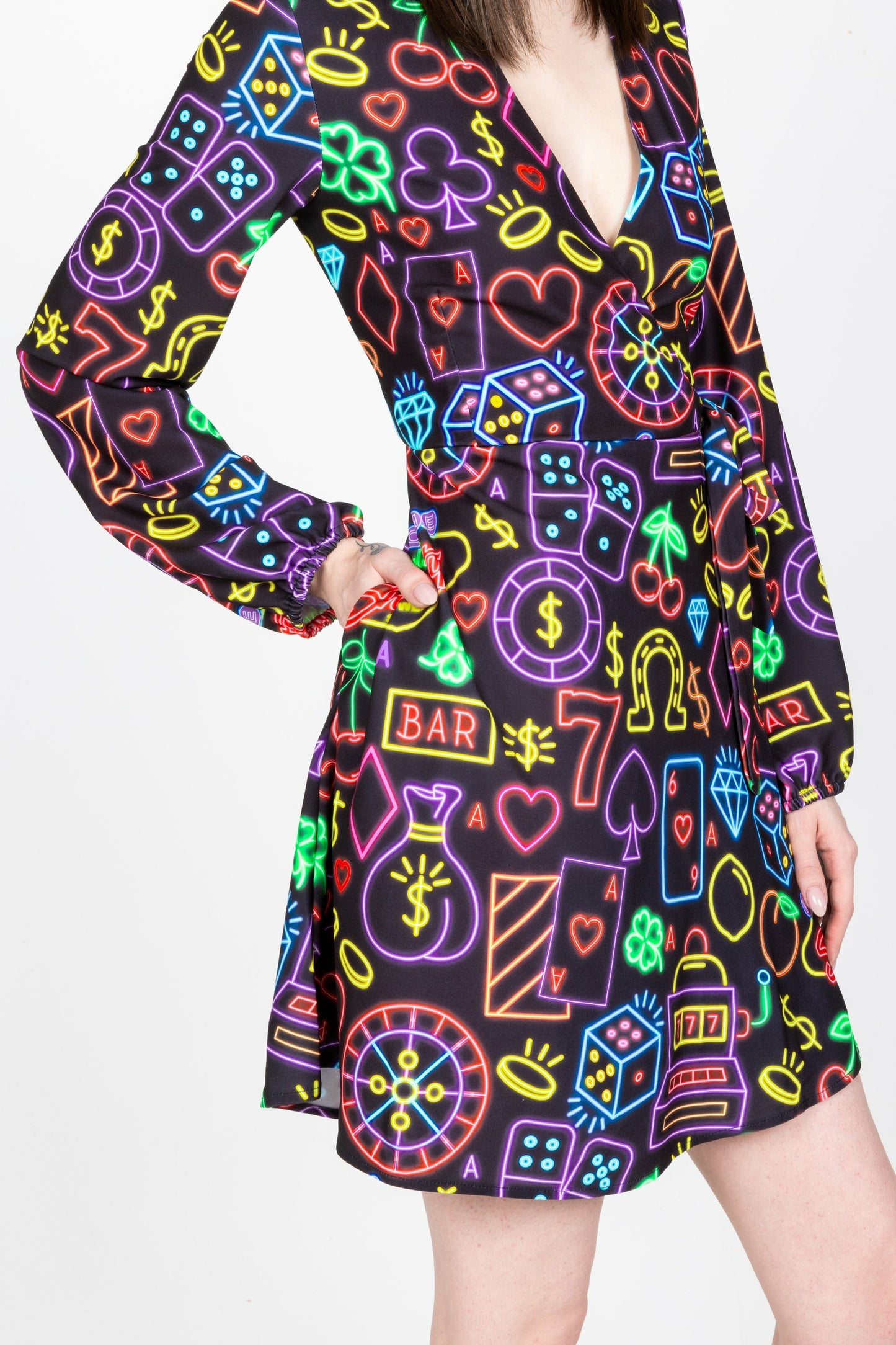 Shinesty Wrap Dress - Neon Vegas Lights