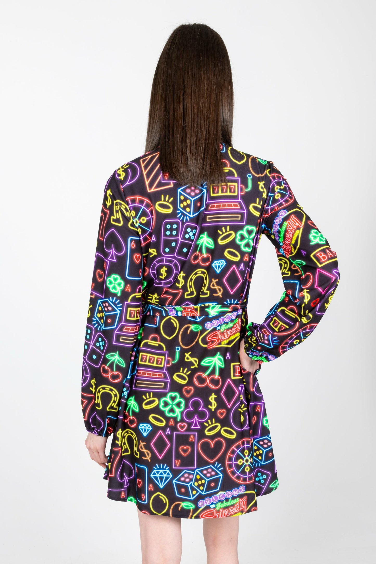 Shinesty Wrap Dress - Neon Vegas Lights