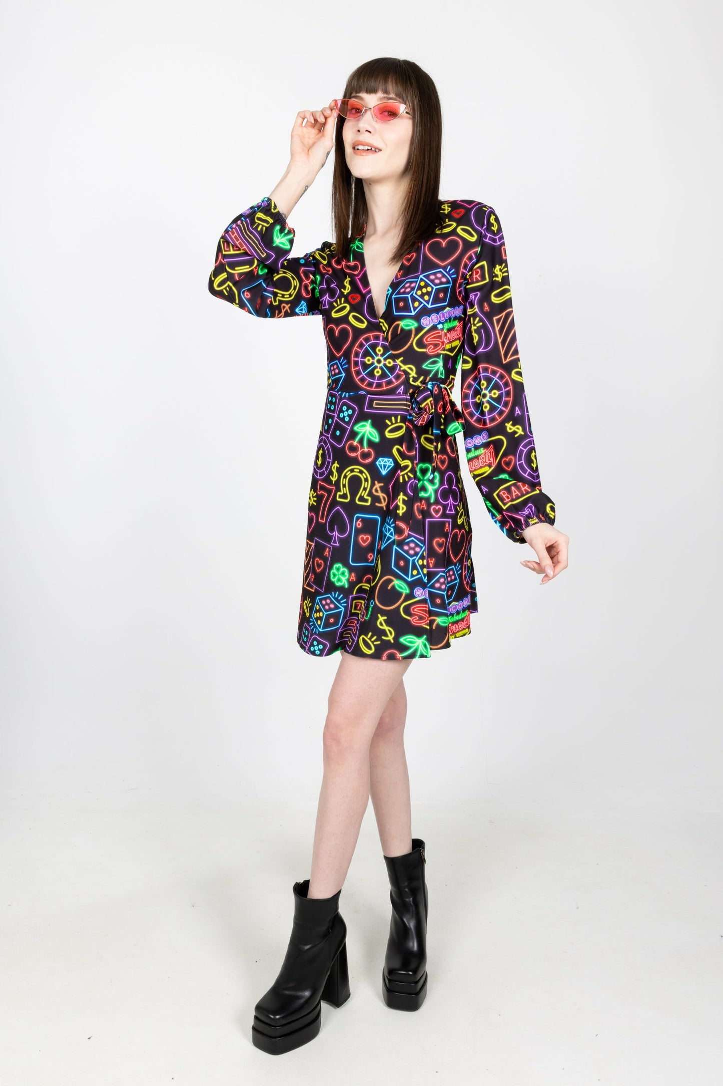 Shinesty Wrap Dress - Neon Vegas Lights