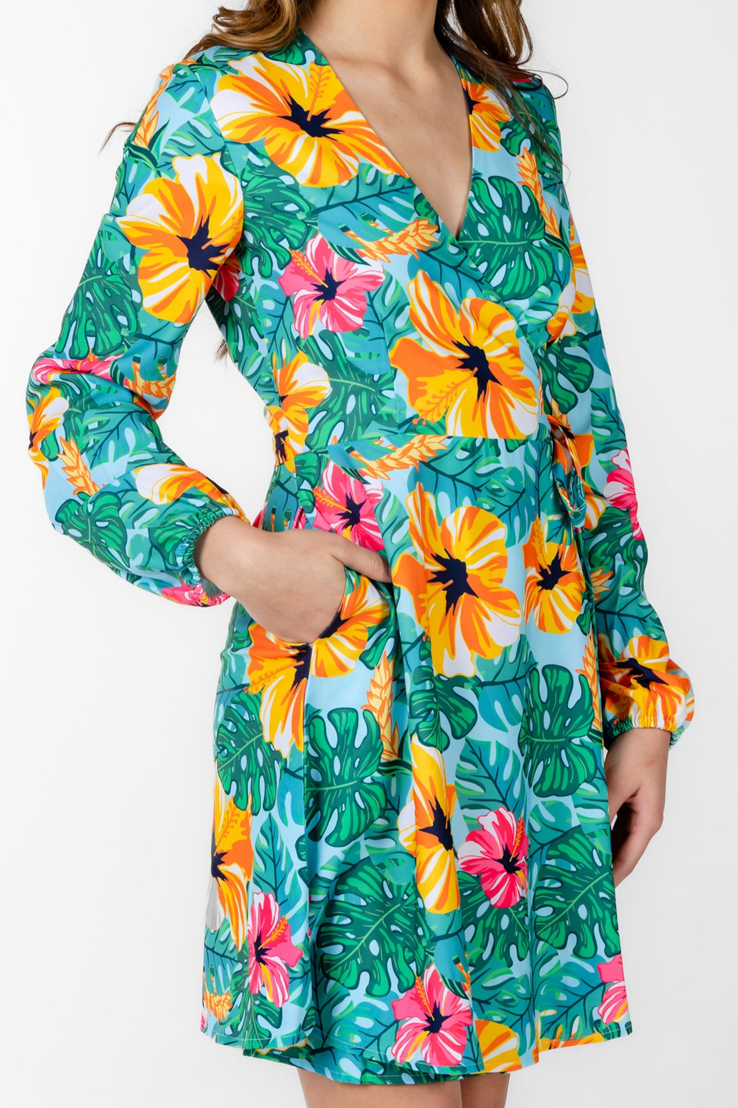 Shinesty Wrap Dress - Floral Hawaiian