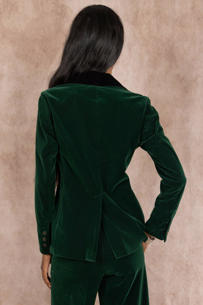 Shinesty Shawl Collar Velvet Blazer For Women - Green Velvet