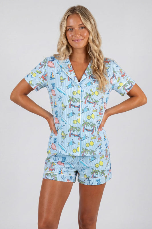 Shinesty Button Down Pajama Shorts & Shirt Set - Shinesty x Margaritaville®