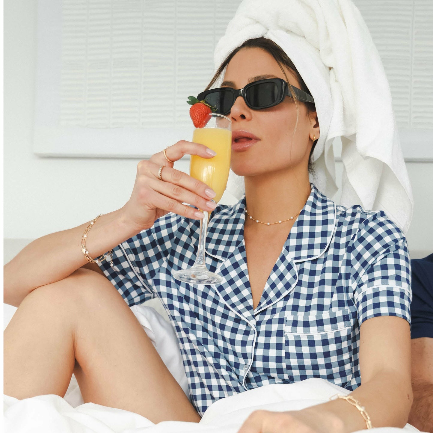 Shinesty Button Down Pajama Shorts & Shirt Set - Navy Gingham