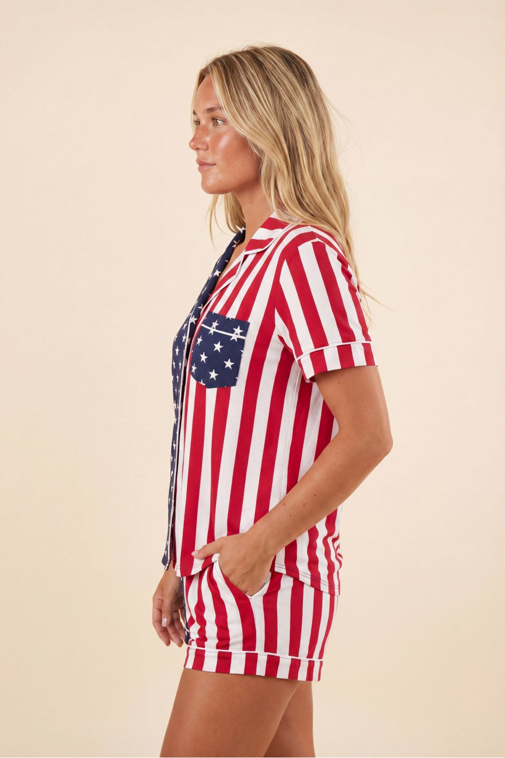 Shinesty Button Down Pajama Shorts & Shirt Set - American Flag