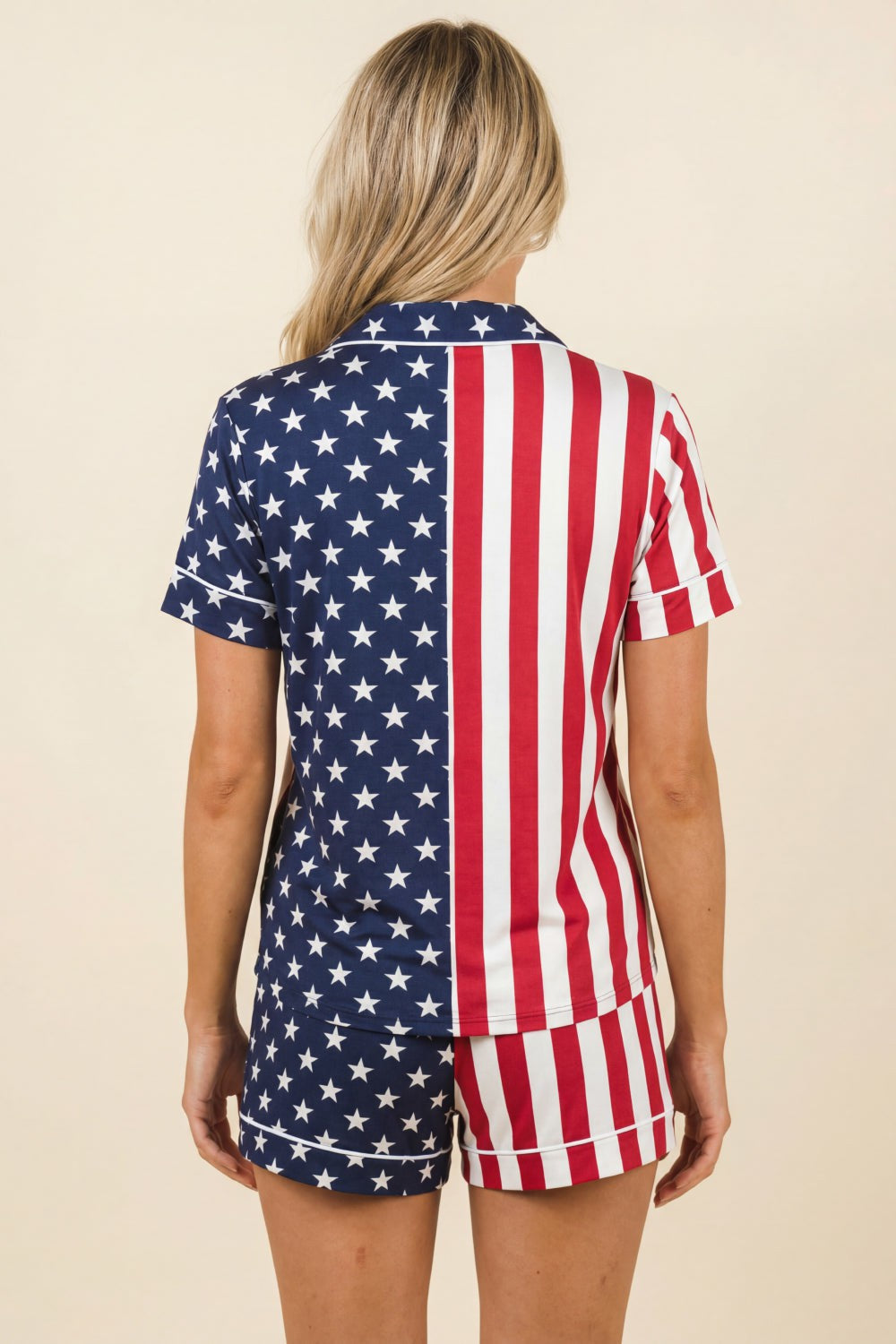 Shinesty Button Down Pajama Shorts & Shirt Set - American Flag