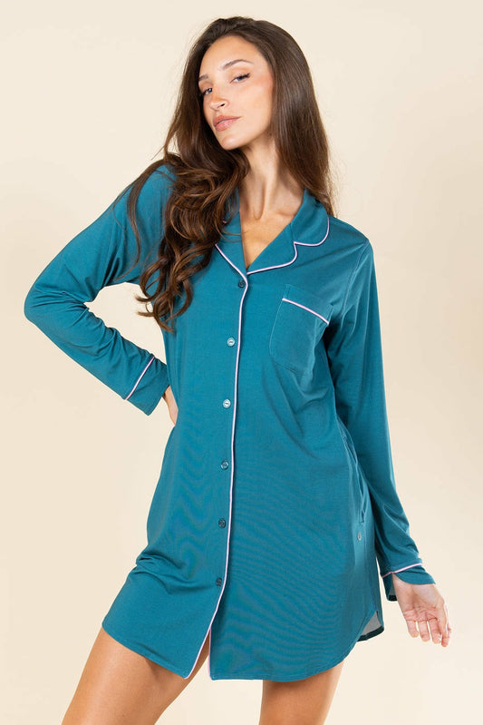 Shinesty WoLong Sleeve Sleep Shirt - Teal