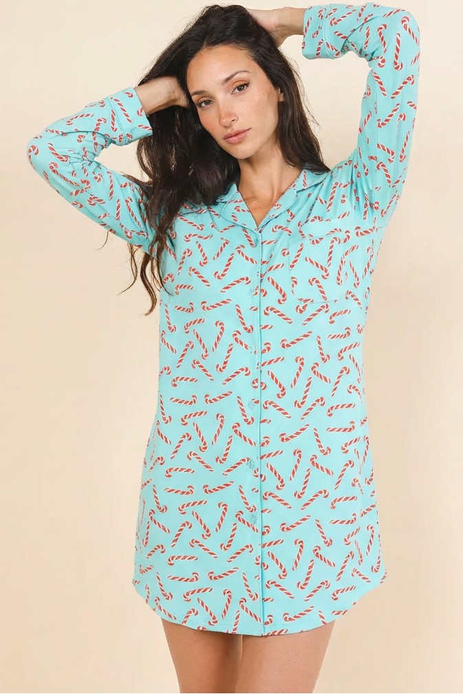 Shinesty WoLong Sleeve Sleep Shirt - Candy Cane
