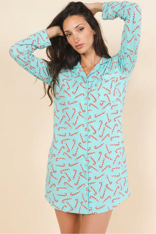 Shinesty WoLong Sleeve Sleep Shirt - Candy Cane