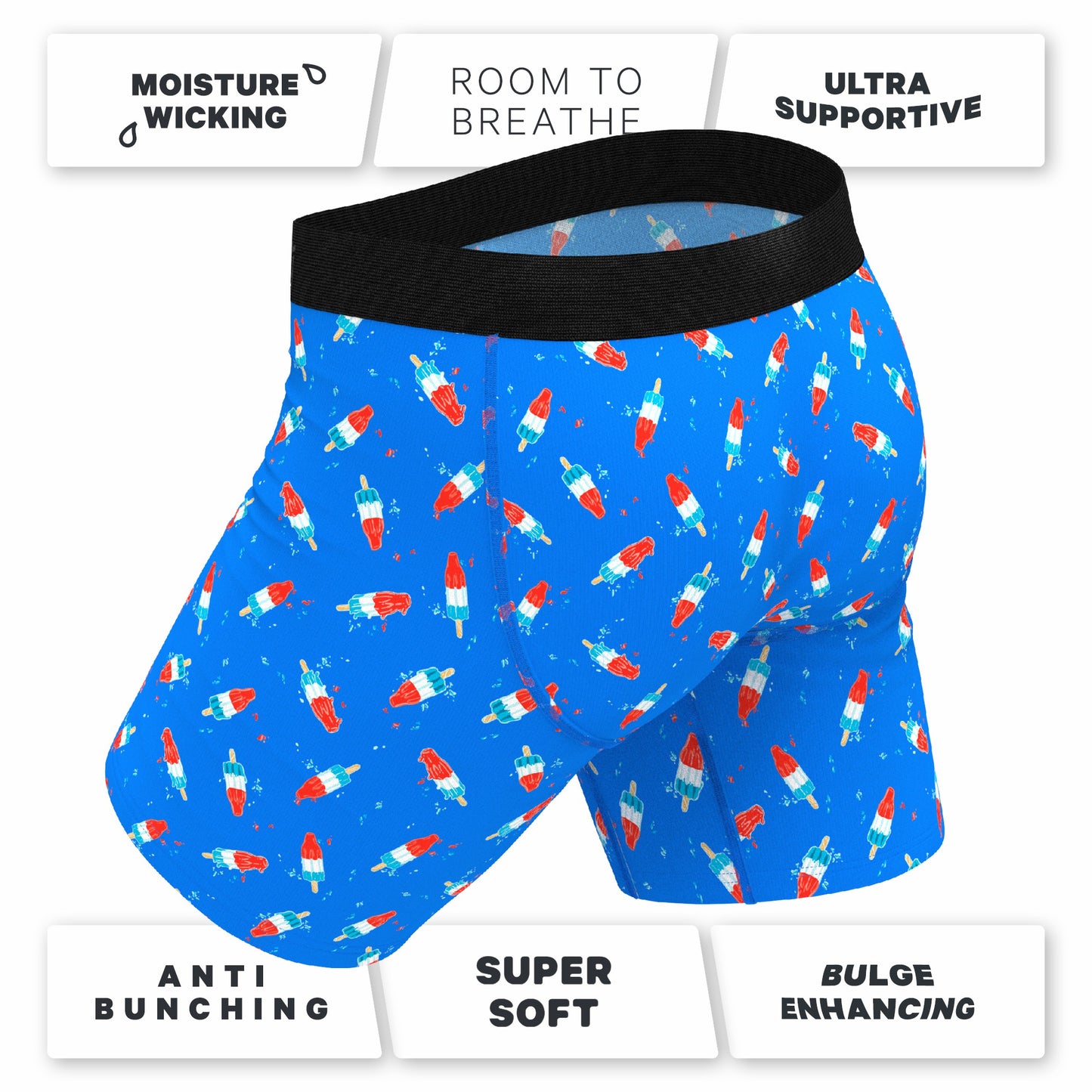 Shinesty Long Leg Ball Hammock® Pouch Boxers With Fly - USA Popsicle