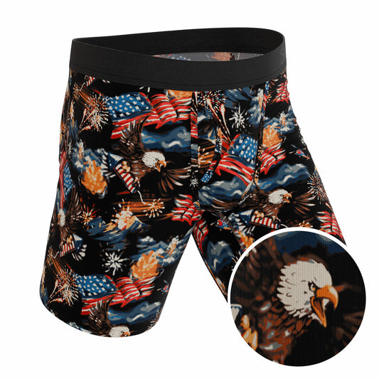 Shinesty Long Leg Ball Hammock® Pouch Boxers With Fly - Americana Eagles