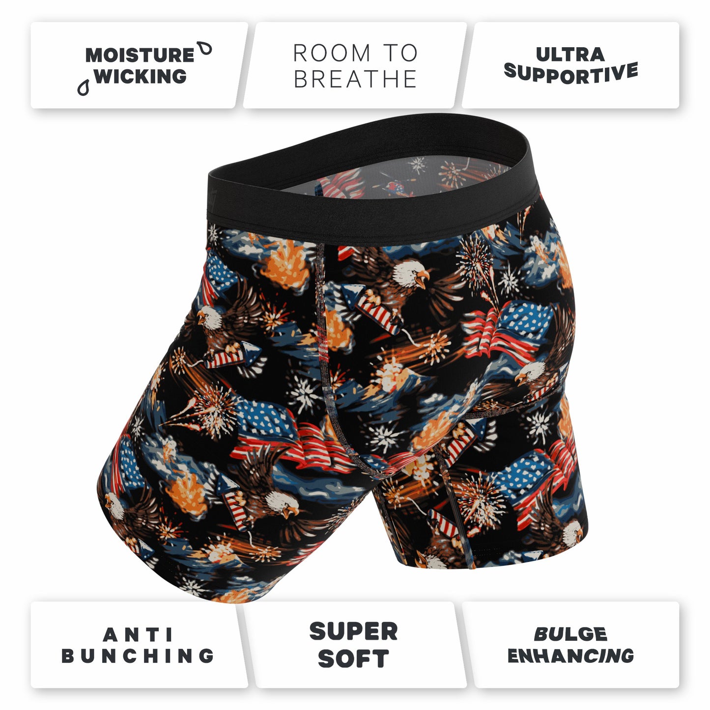 Shinesty Long Leg Ball Hammock® Pouch Boxers With Fly - Americana Eagles