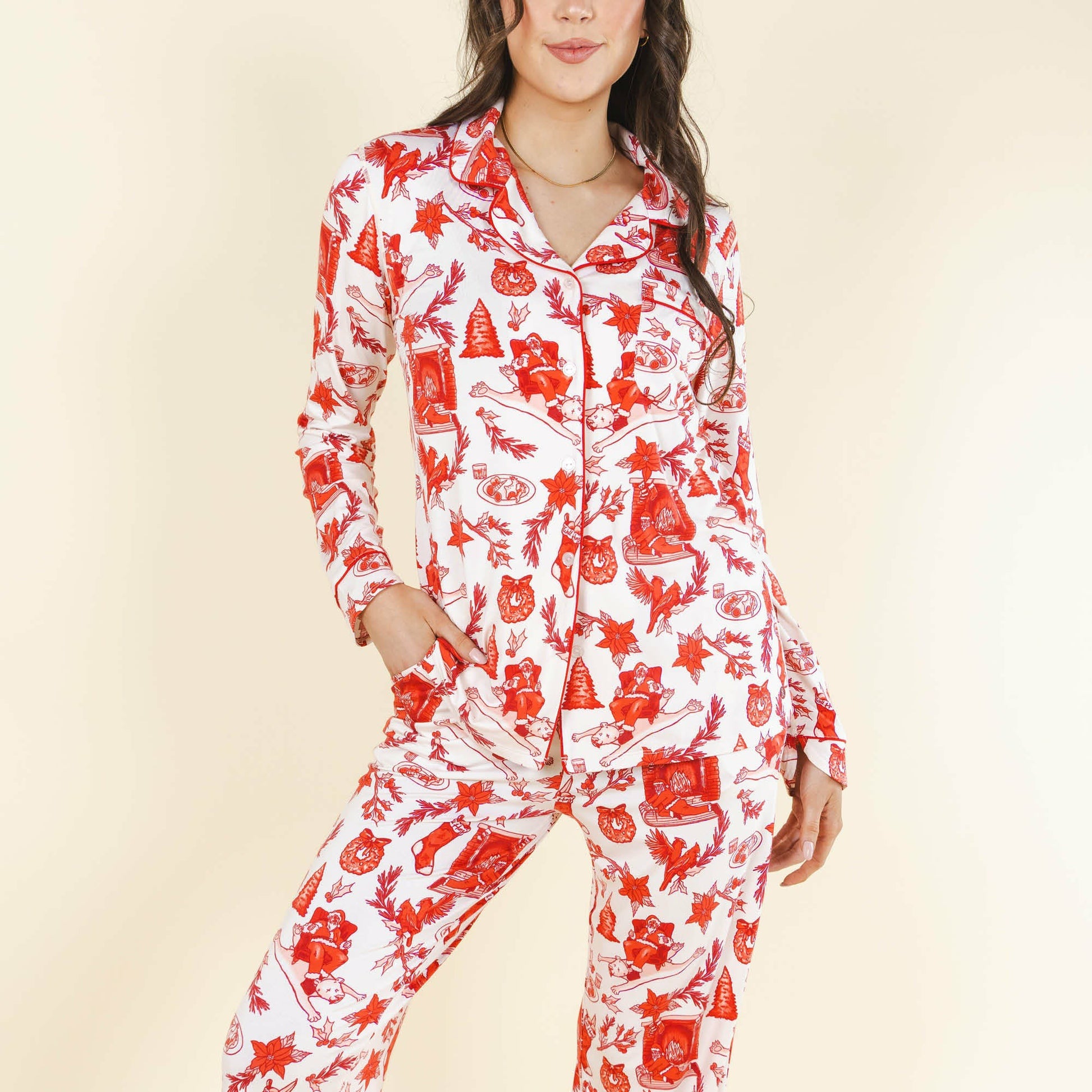 Shinesty WoLong Sleeve Pajama Set - Christmas Toile