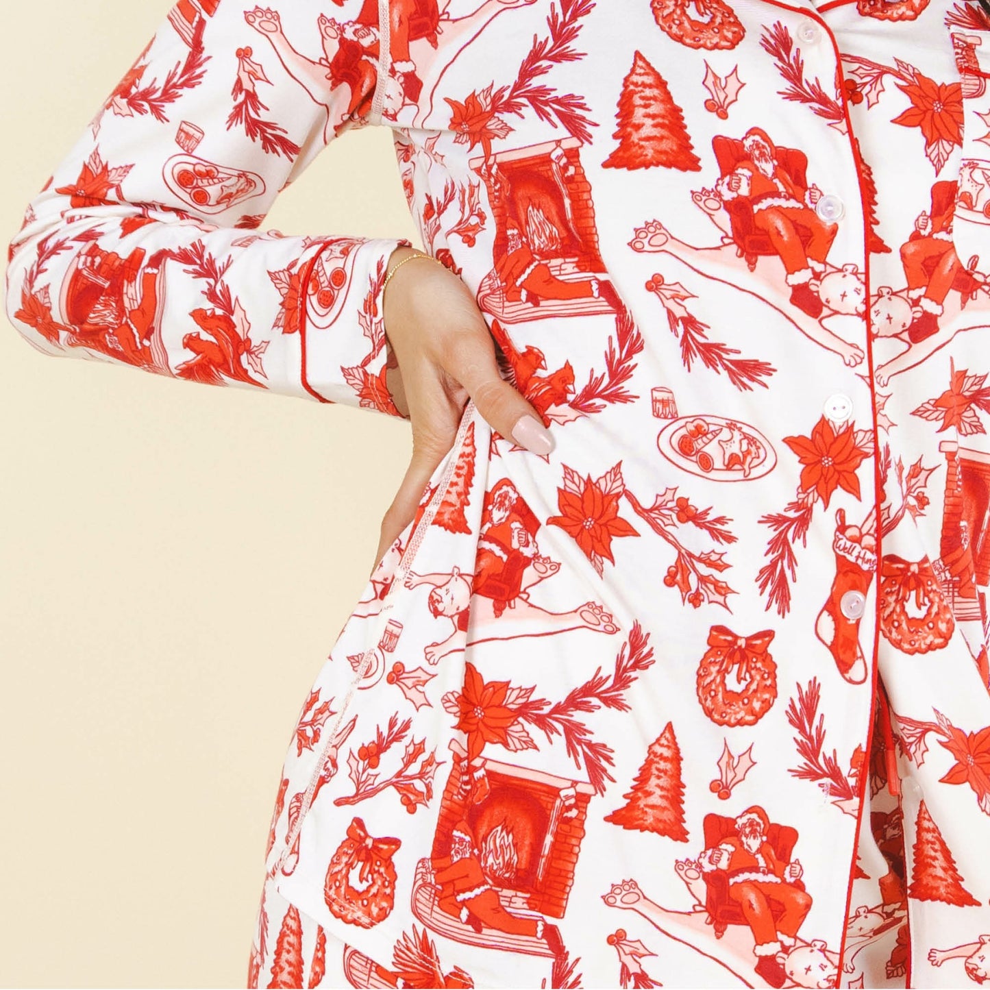 Shinesty WoLong Sleeve Pajama Set - Christmas Toile
