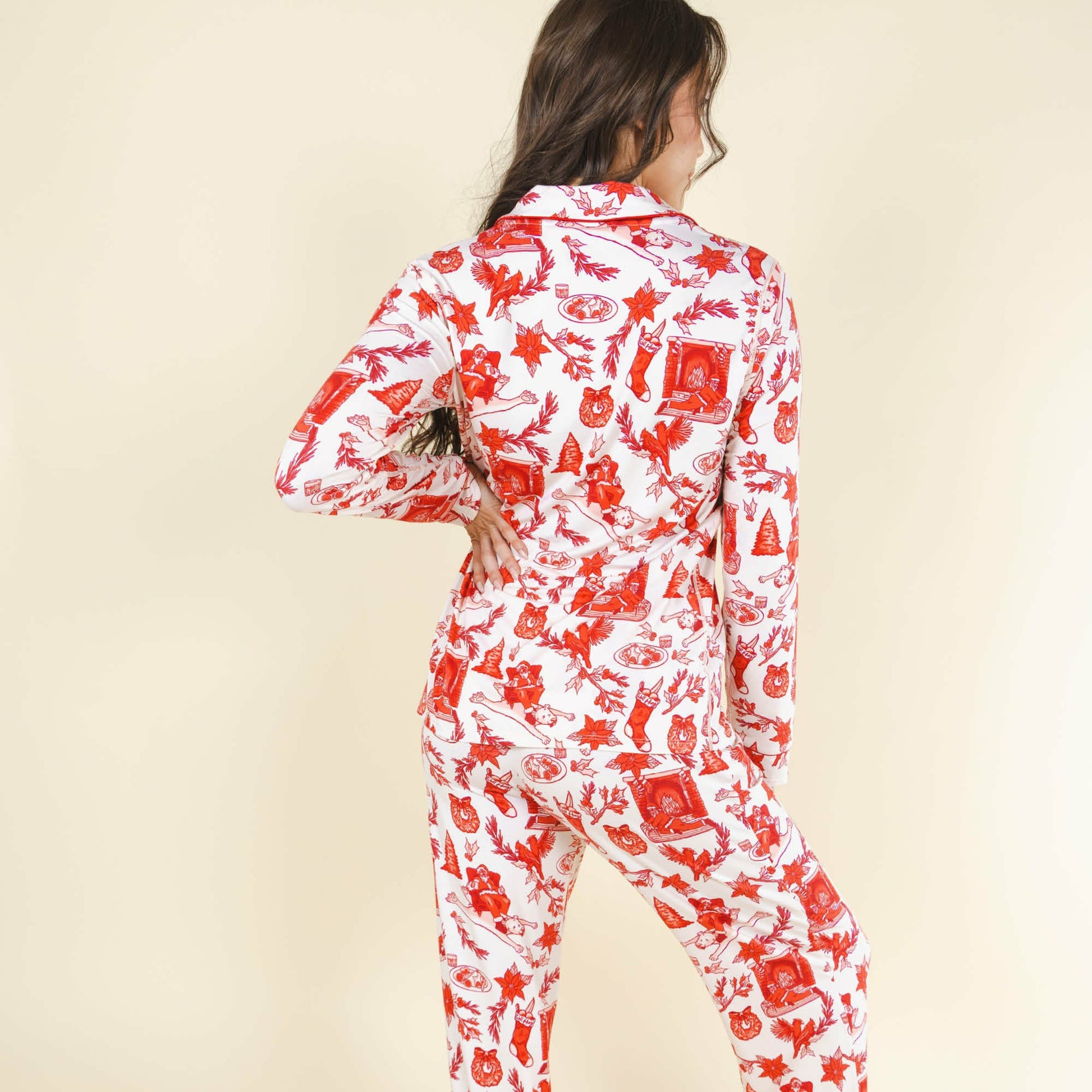 Shinesty WoLong Sleeve Pajama Set - Christmas Toile